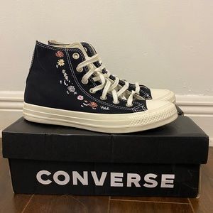 black high top converse with floral embroidery